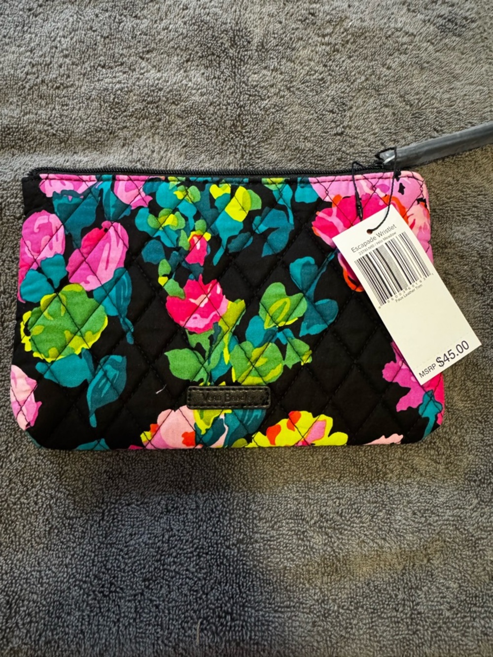Vera Bradley Black Floral Quilted Cosmetic Wristlet - Multicolor Flowers